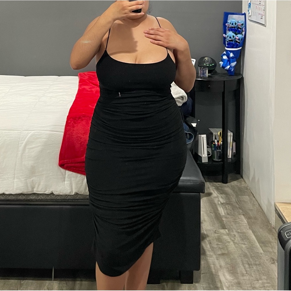Black midi spaghetti strap dress